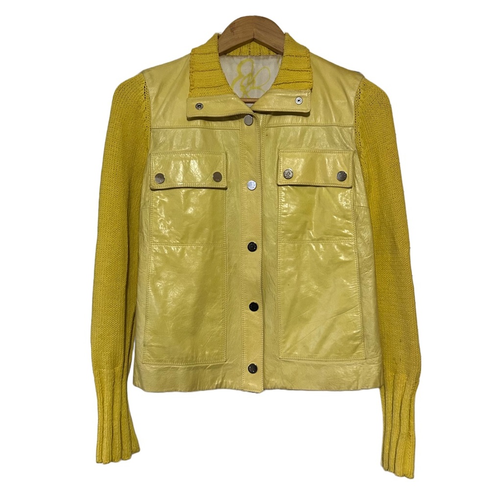 LUXE Kiton Leather Canary Yellow Bomber 42 Womens Motorcycle Jacket Coat Italian